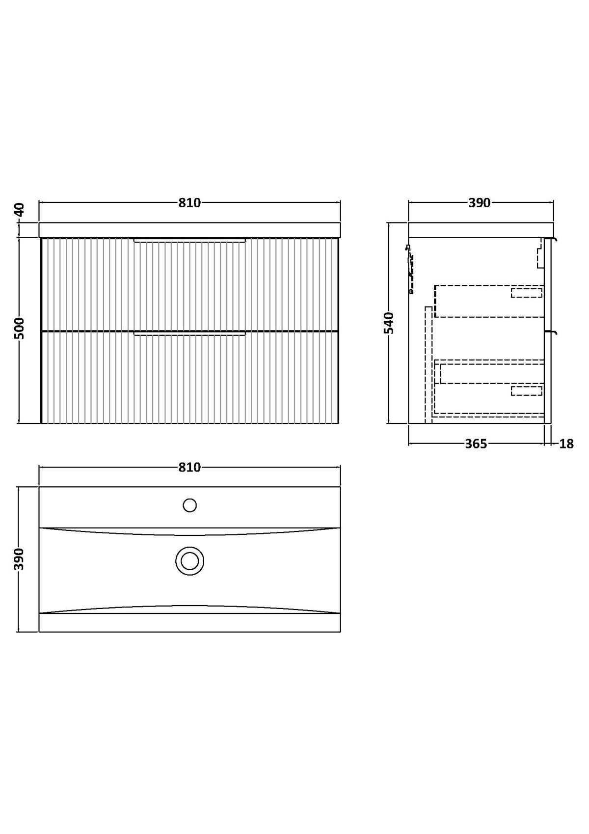 800mm Wall Hung 2 Drawer Vanity & Basin 1 - Image 3