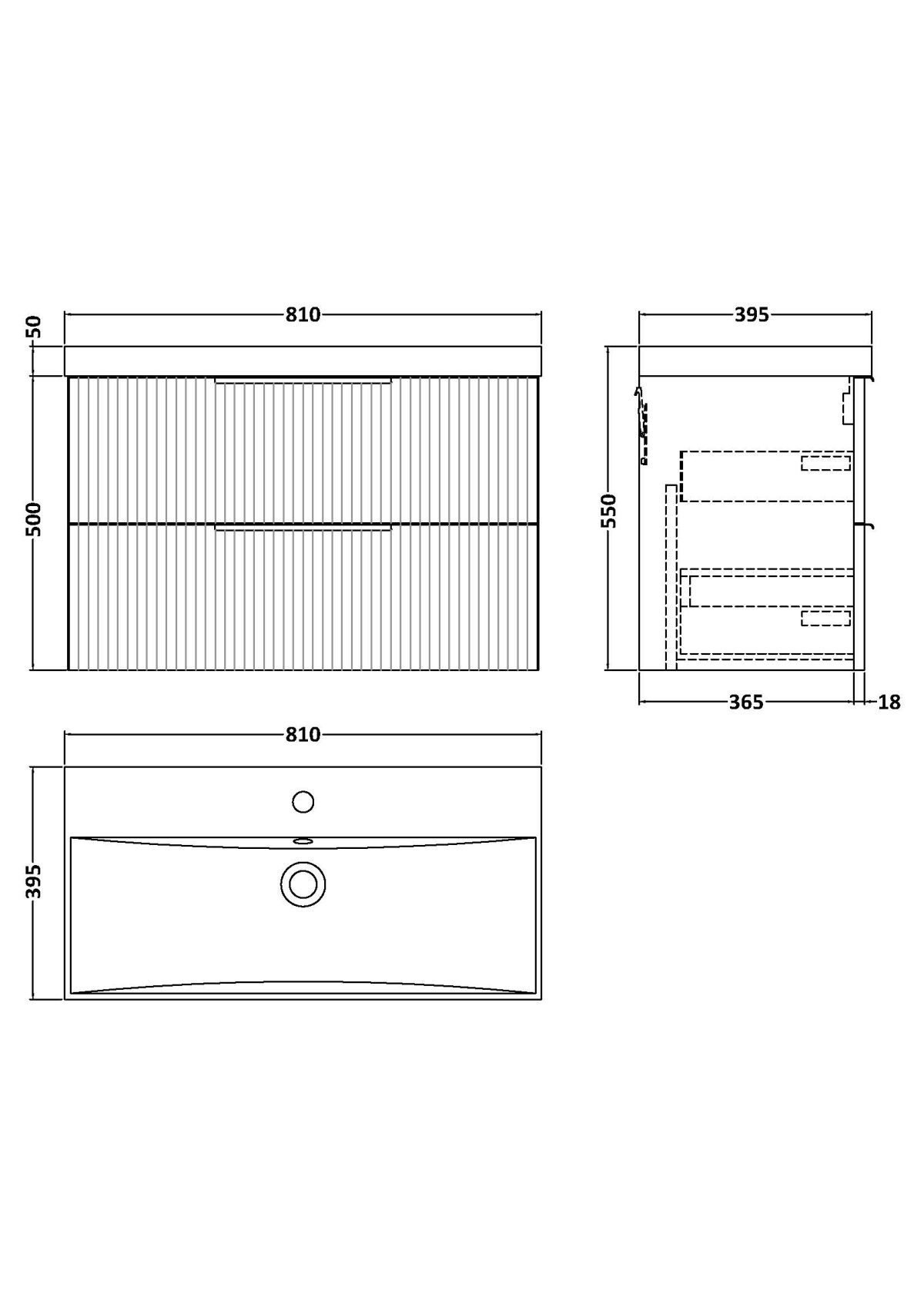 800mm Wall Hung 2 Drawer Vanity & Basin 3 - Image 3