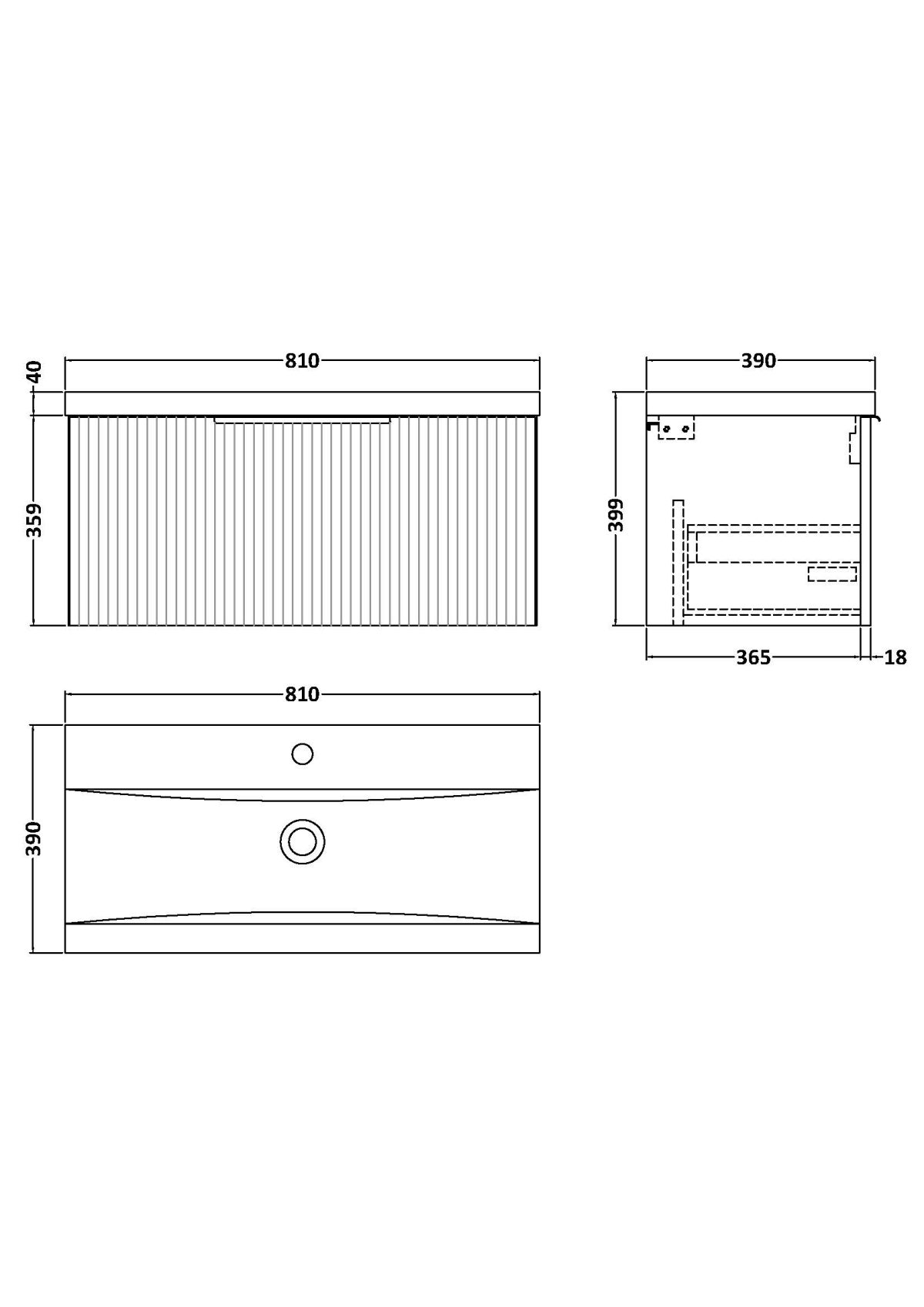 800mm Wall Hung Single Drawer Vanity & Basin 1 - Image 3