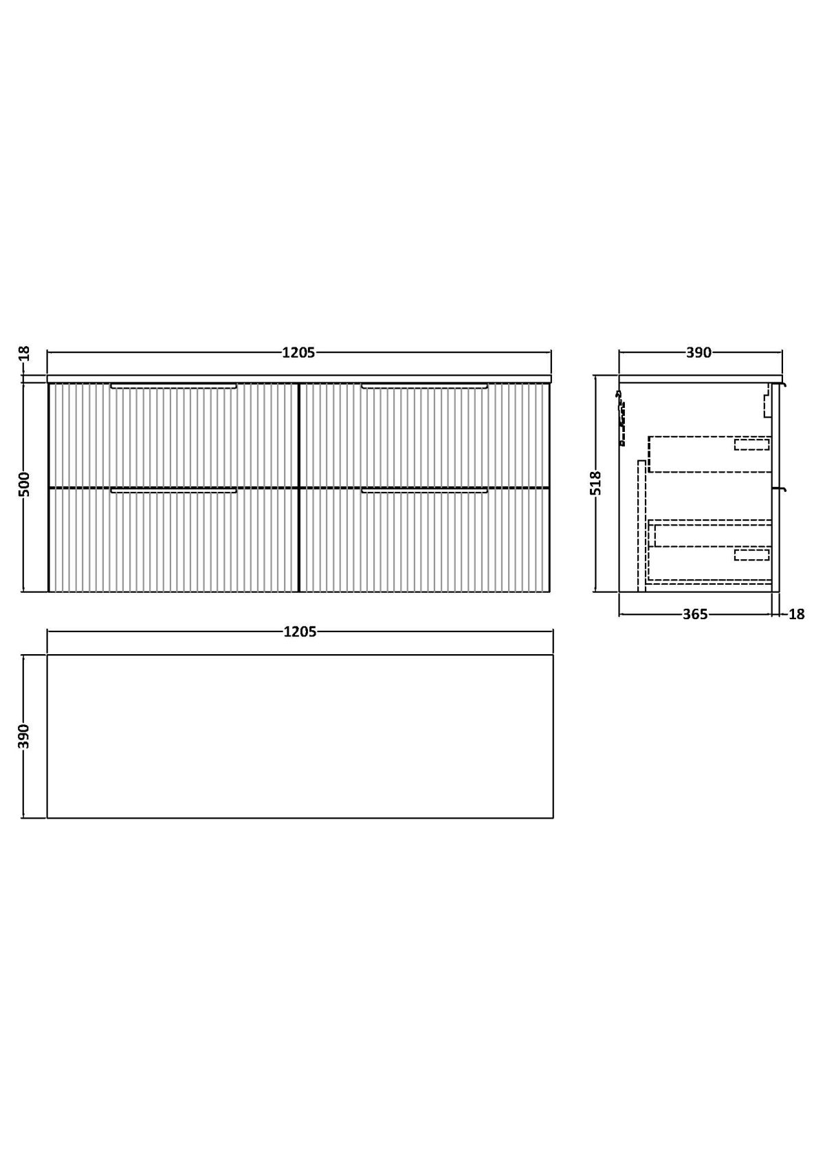 1200mm Wall Hung 4 Drawer Vanity & Worktop - Image 2