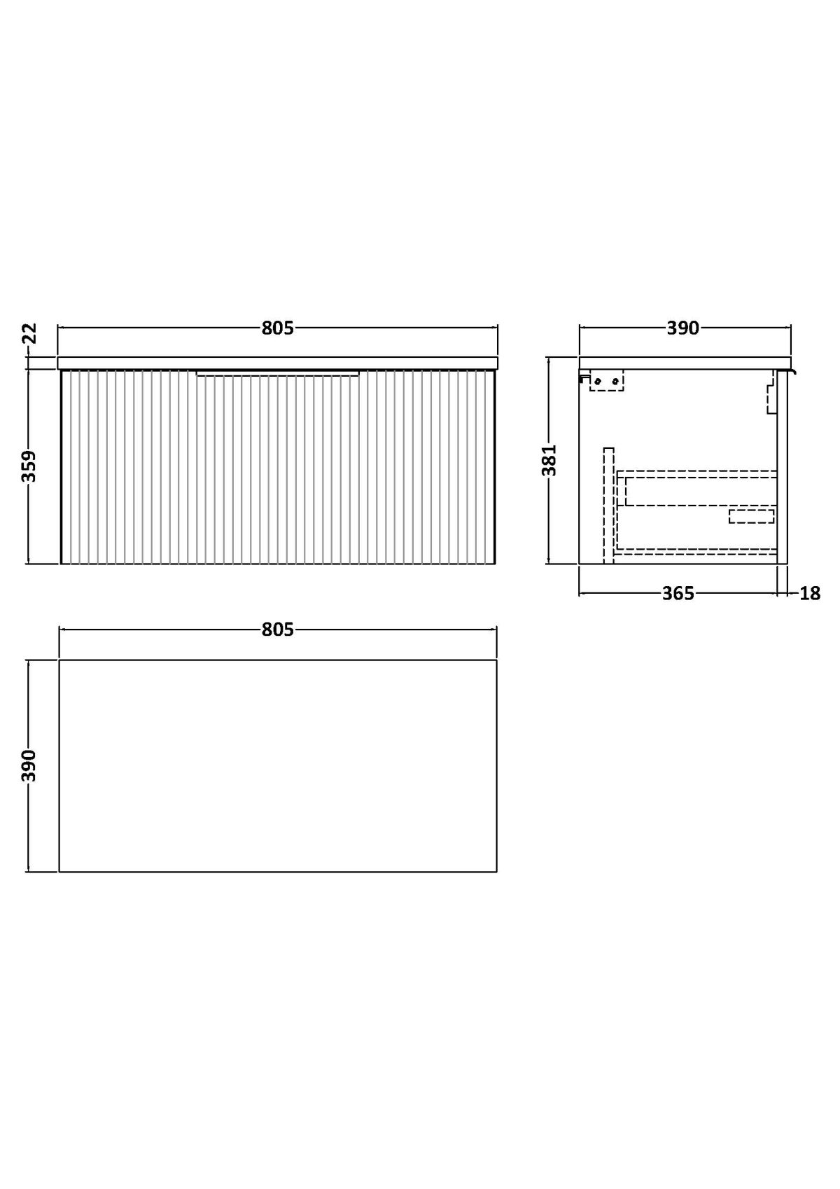800mm Wall Hung Single Drawer Vanity & Laminate Top - Image 2