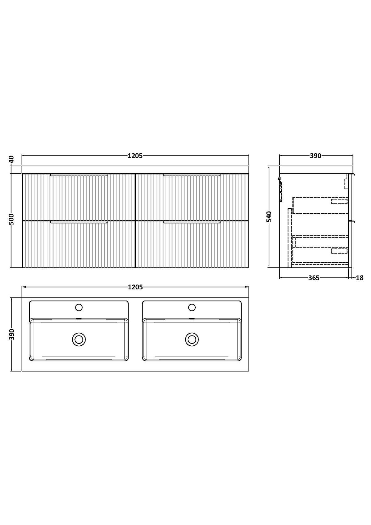 1200mm Wall Hung 4 Drawer Vanity & Double Basin - Image 3