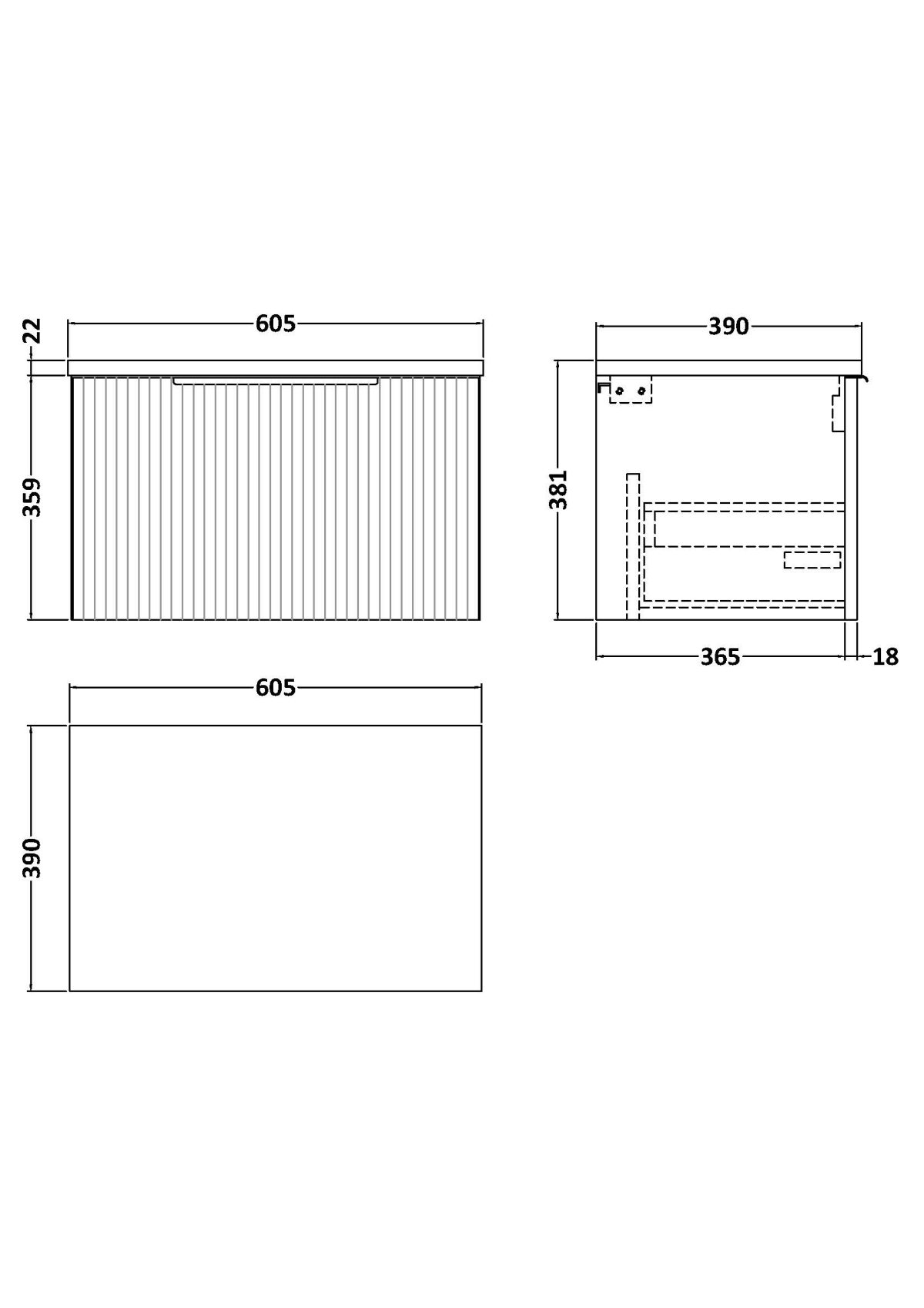 600mm Wall Hung Single Drawer Vanity & Laminate Top - Image 2