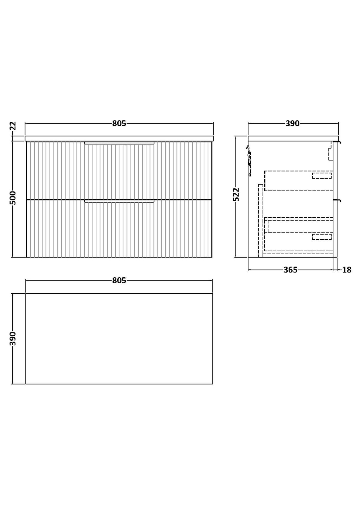 800mm Wall Hung 2 Drawer Vanity & Laminate Top - Image 2