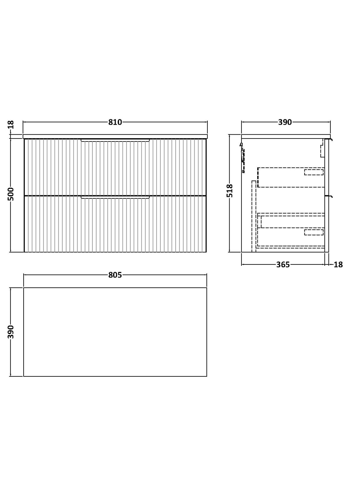 800mm Wall Hung 2 Drawer Vanity & Worktop - Image 3