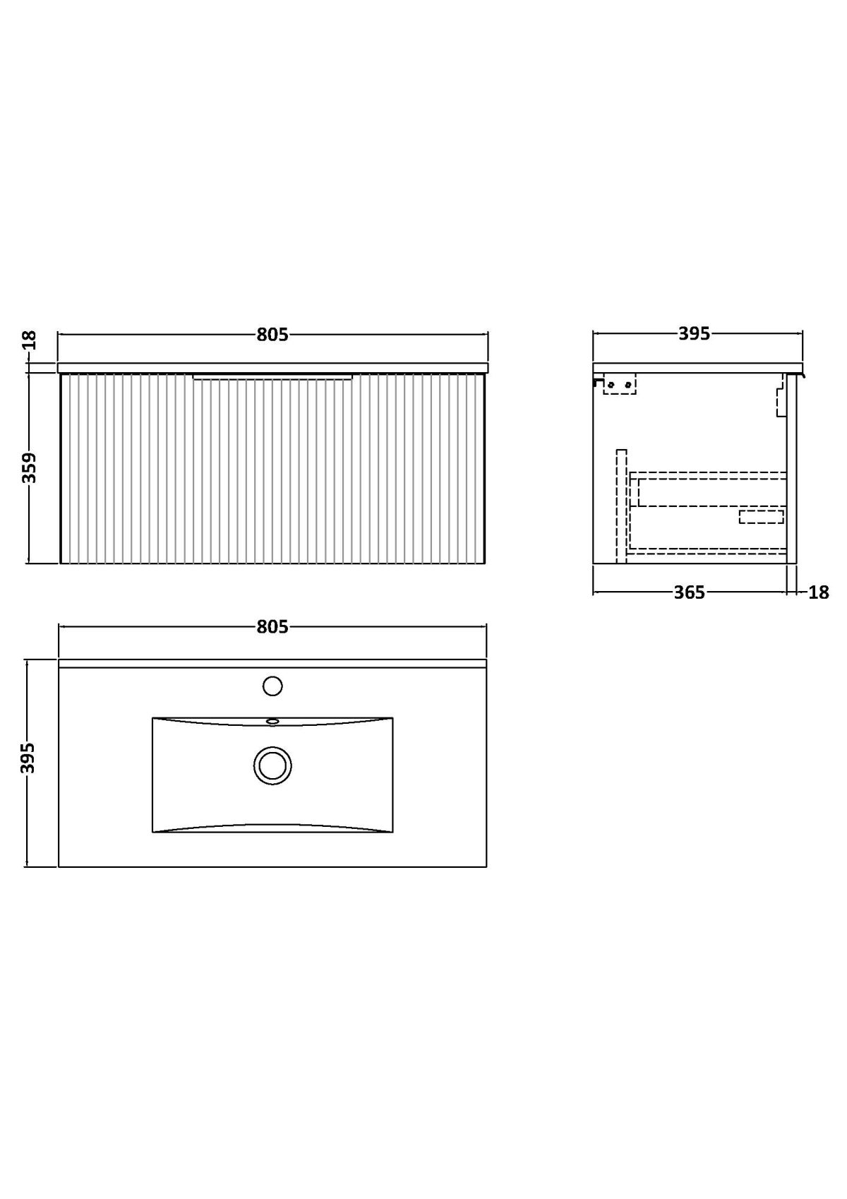800mm Wall Hung Single Drawer Vanity & Basin 2 - Image 3
