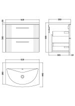 600mm Wall Hung 2 Drawer Vanity & Basin 4 - Image 3