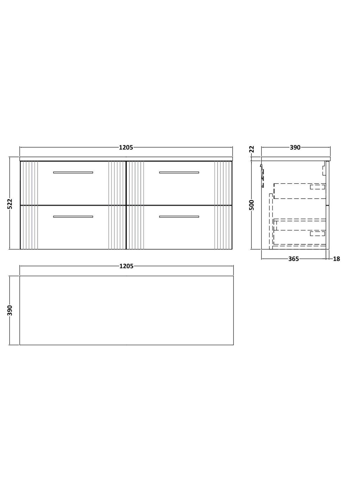 1200 Wall Hung 4-Drawer Vanity & Laminate Worktop - Image 2