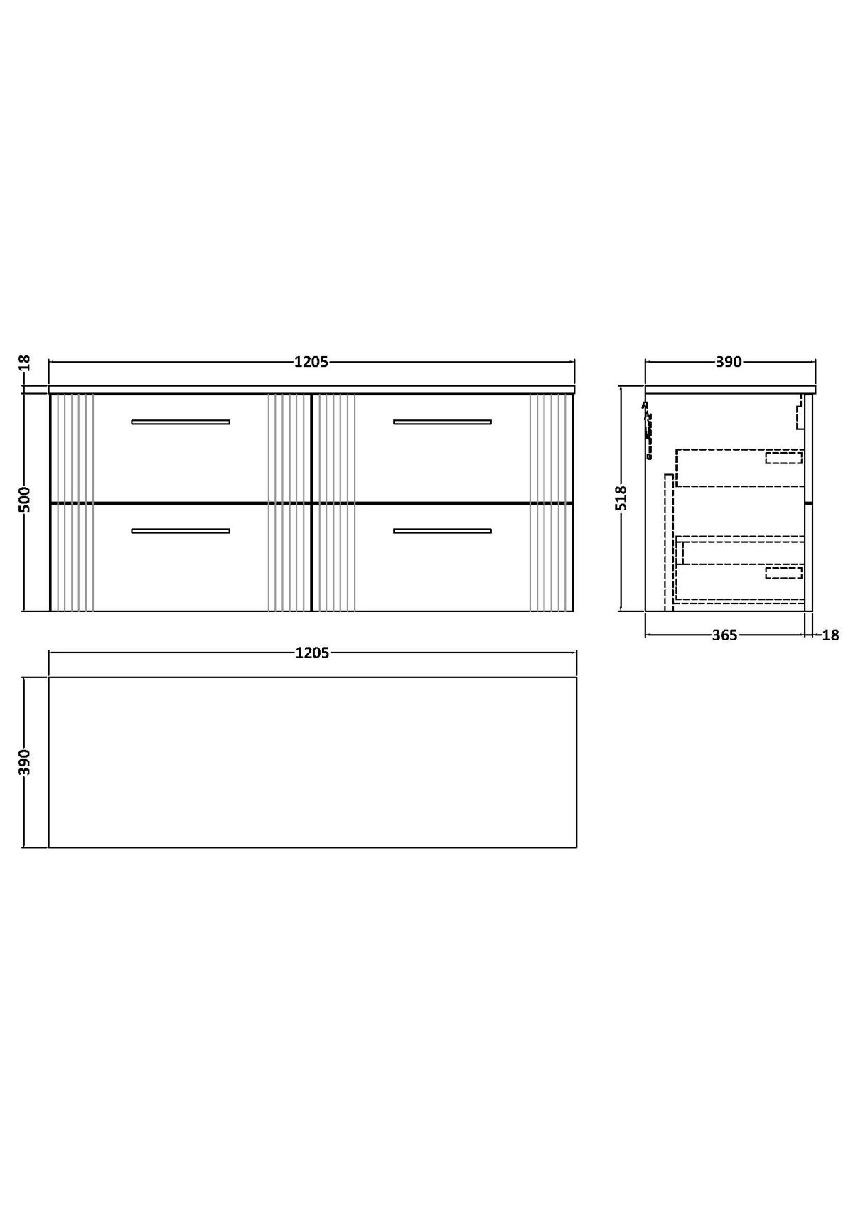 1200mm Wall Hung 4 Drawer Vanity & Worktop - Image 2