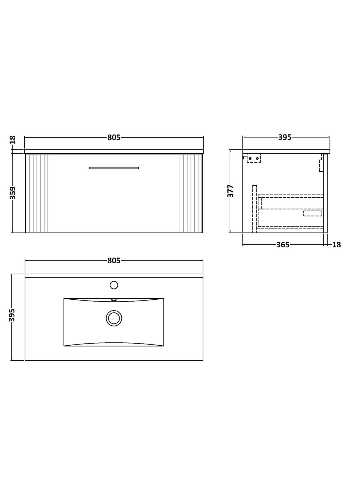 800mm Wall Hung Single Drawer Vanity & Basin 2 - Image 3