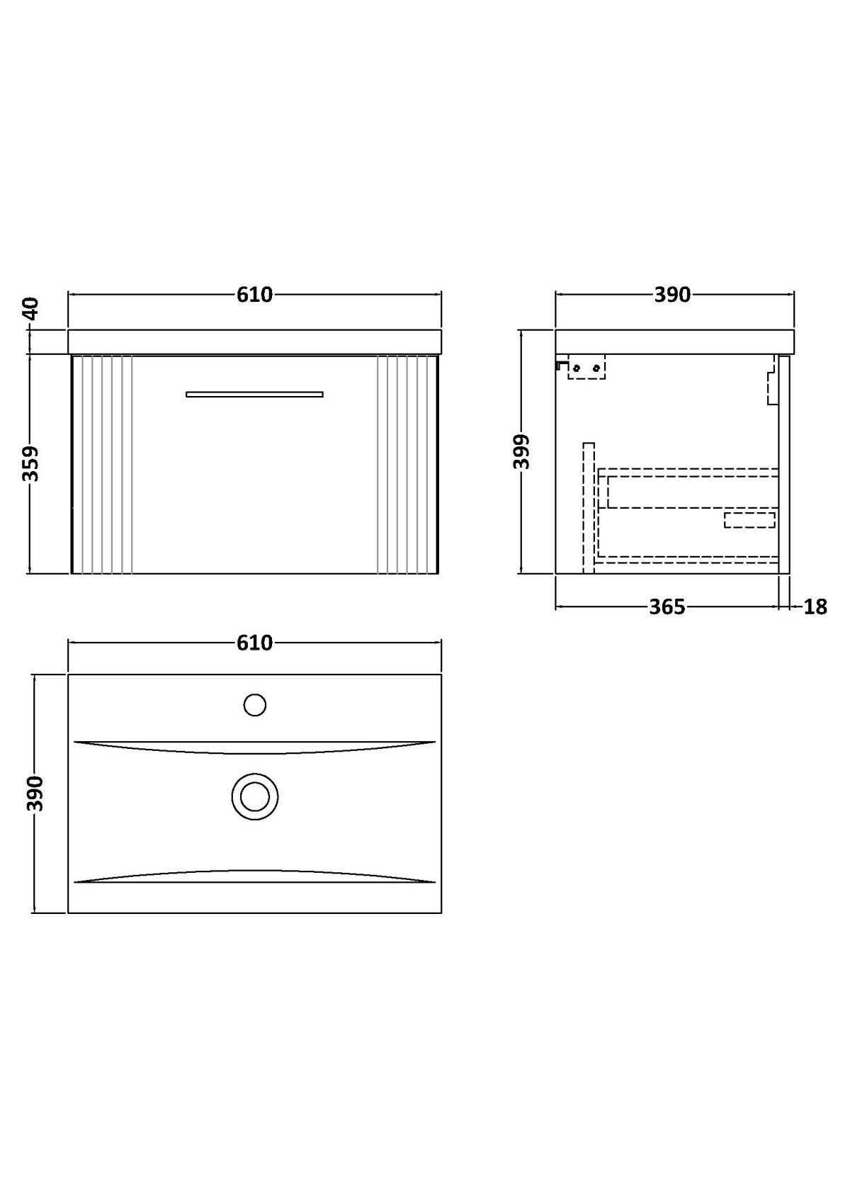600mm Wall Hung Single Drawer Vanity & Basin 1 - Image 3