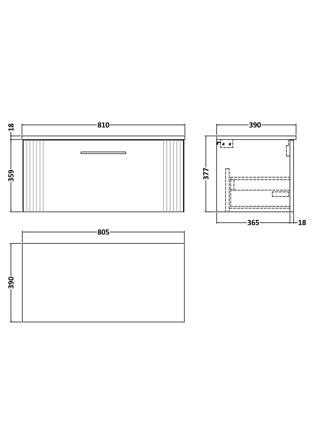 800mm Wall Hung Single Drawer Vanity & Worktop - Image 2