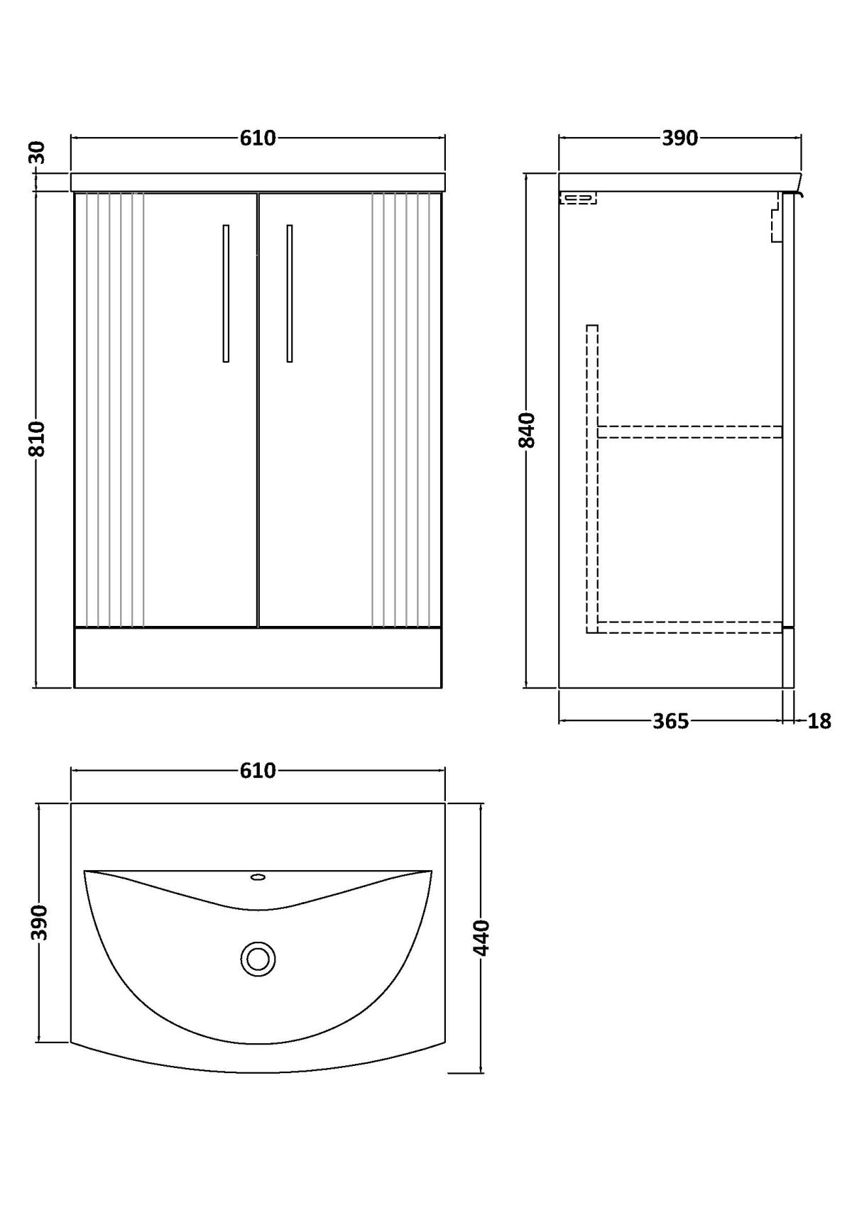 600mm Floor Standing 2 Door Vanity & Basin 4 - Image 3