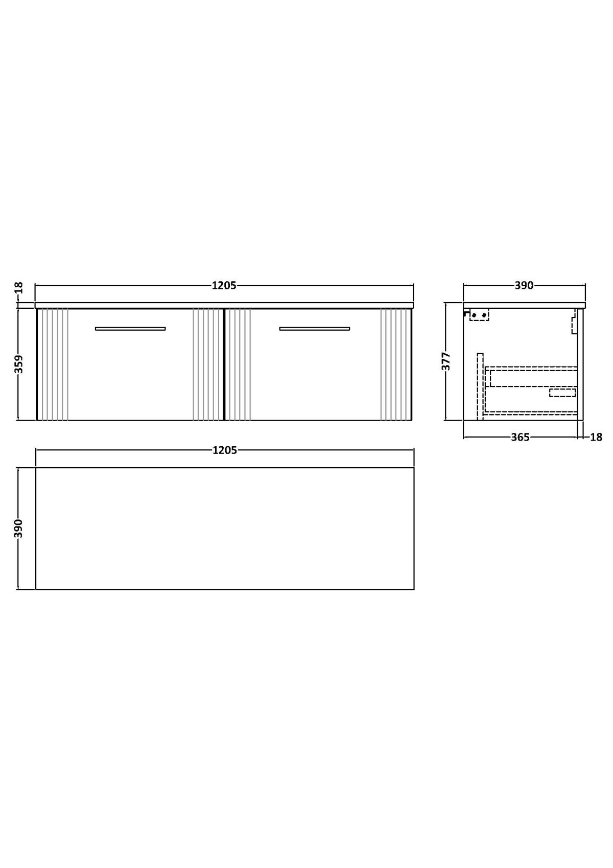 1200mm Wall Hung 2 Drawer Vanity & Worktop - Image 2