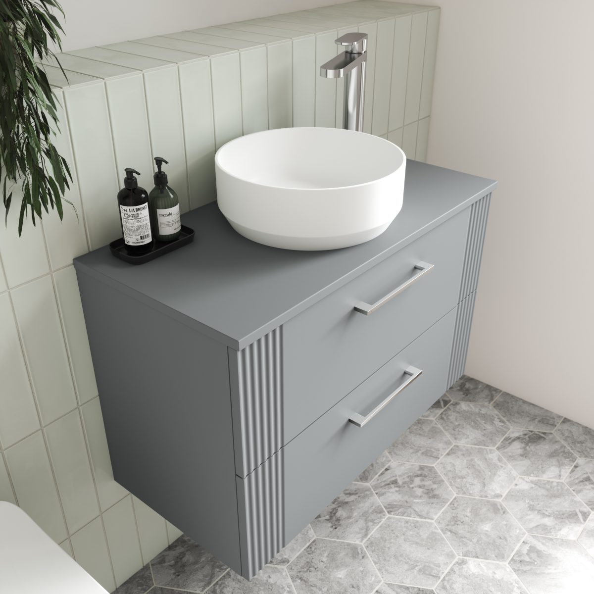 600mm Wall Hung 2 Drawer Vanity & Worktop - Image 2