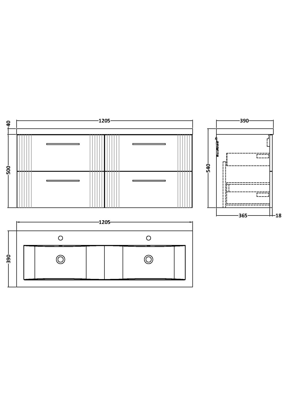 1200mm Wall Hung 4 Drawer Vanity & Double Basin - Image 3