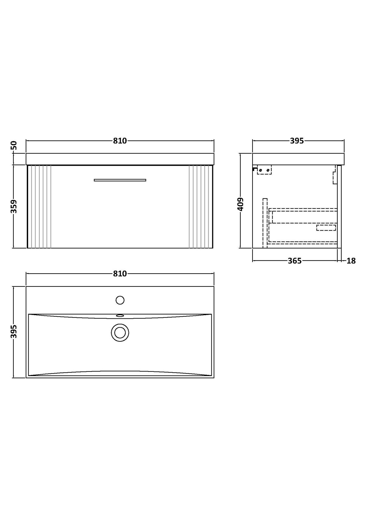 800mm Wall Hung Single Drawer Vanity & Basin 3 - Image 3