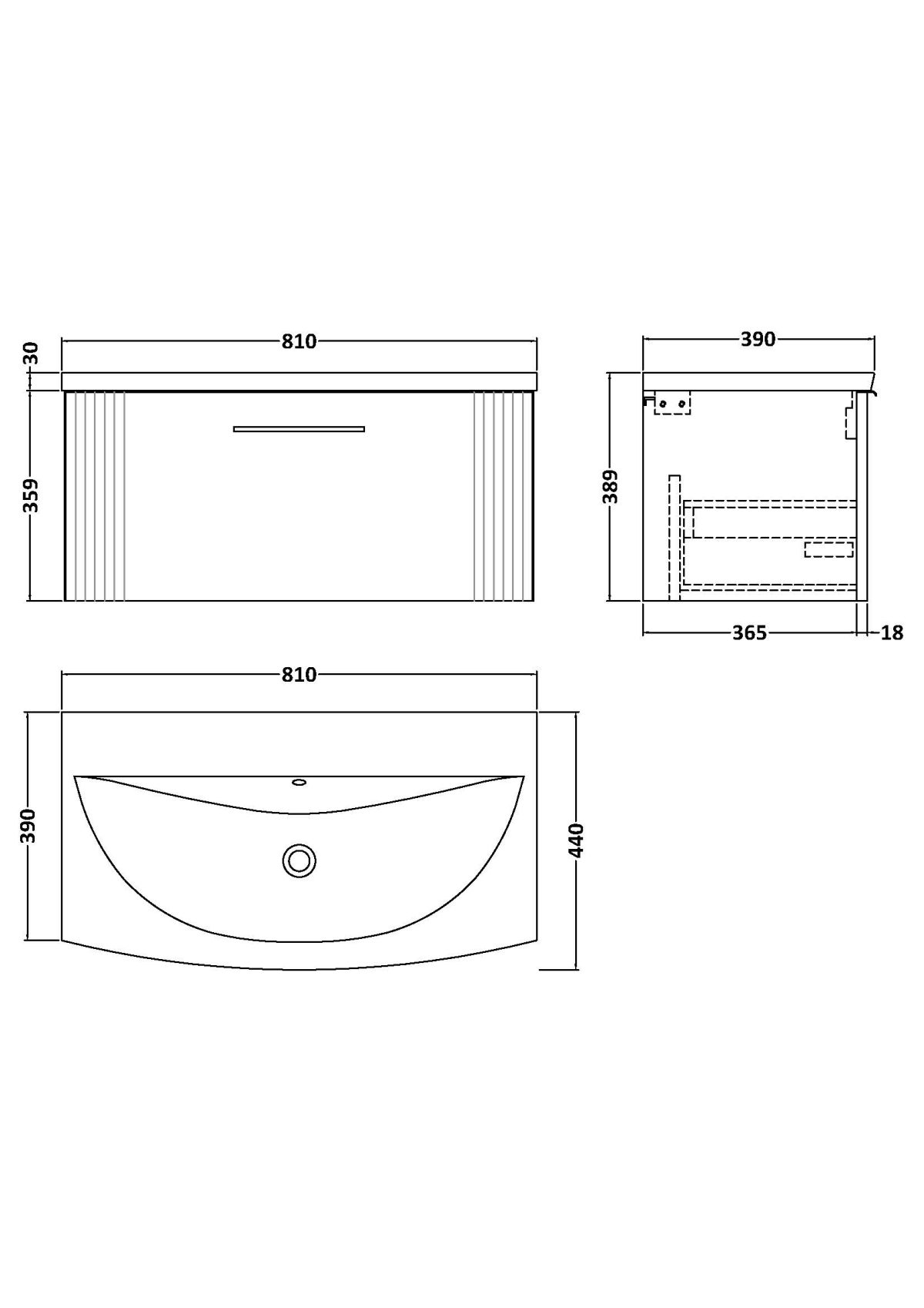 800mm Wall Hung Single Drawer Vanity & Basin 4 - Image 3