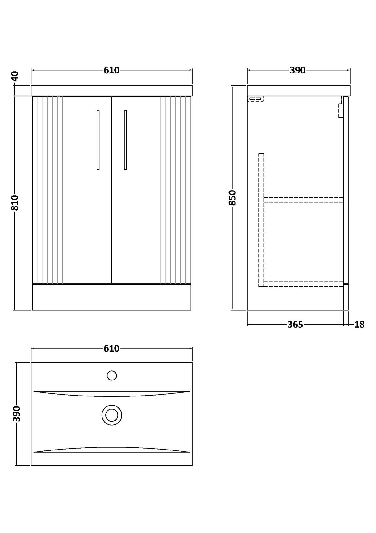 600mm Floor Standing 2 Door Vanity & Basin 1 - Image 4