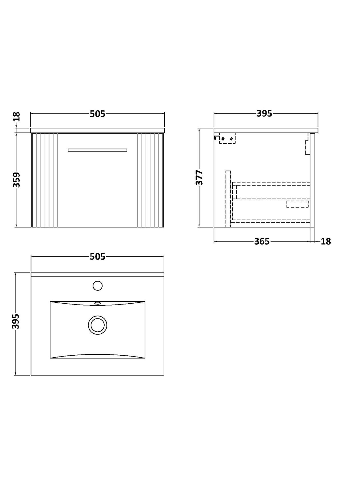 500mm Wall Hung Single Drawer Vanity & Basin 2 - Image 3
