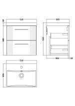 500mm Wall Hung 2 Drawer Vanity & Basin 3 - Image 3