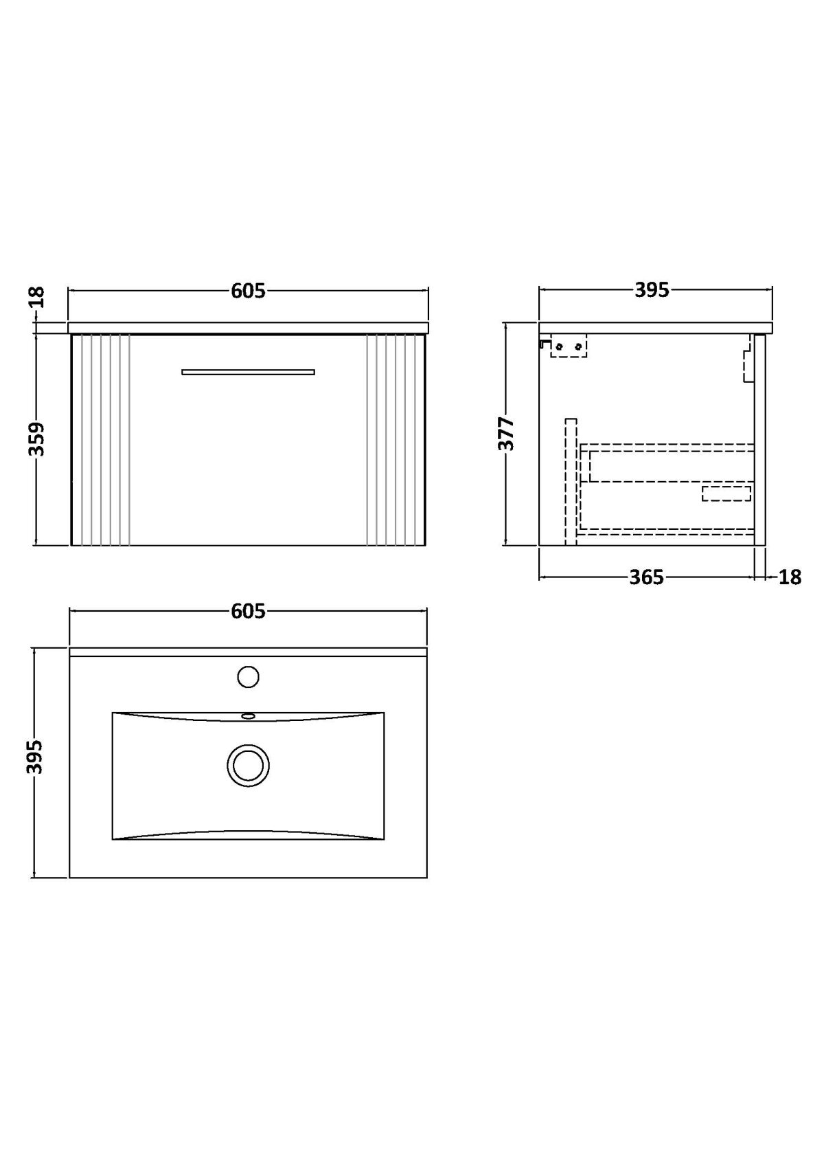600mm Wall Hung Single Drawer Vanity & Basin 2 - Image 3