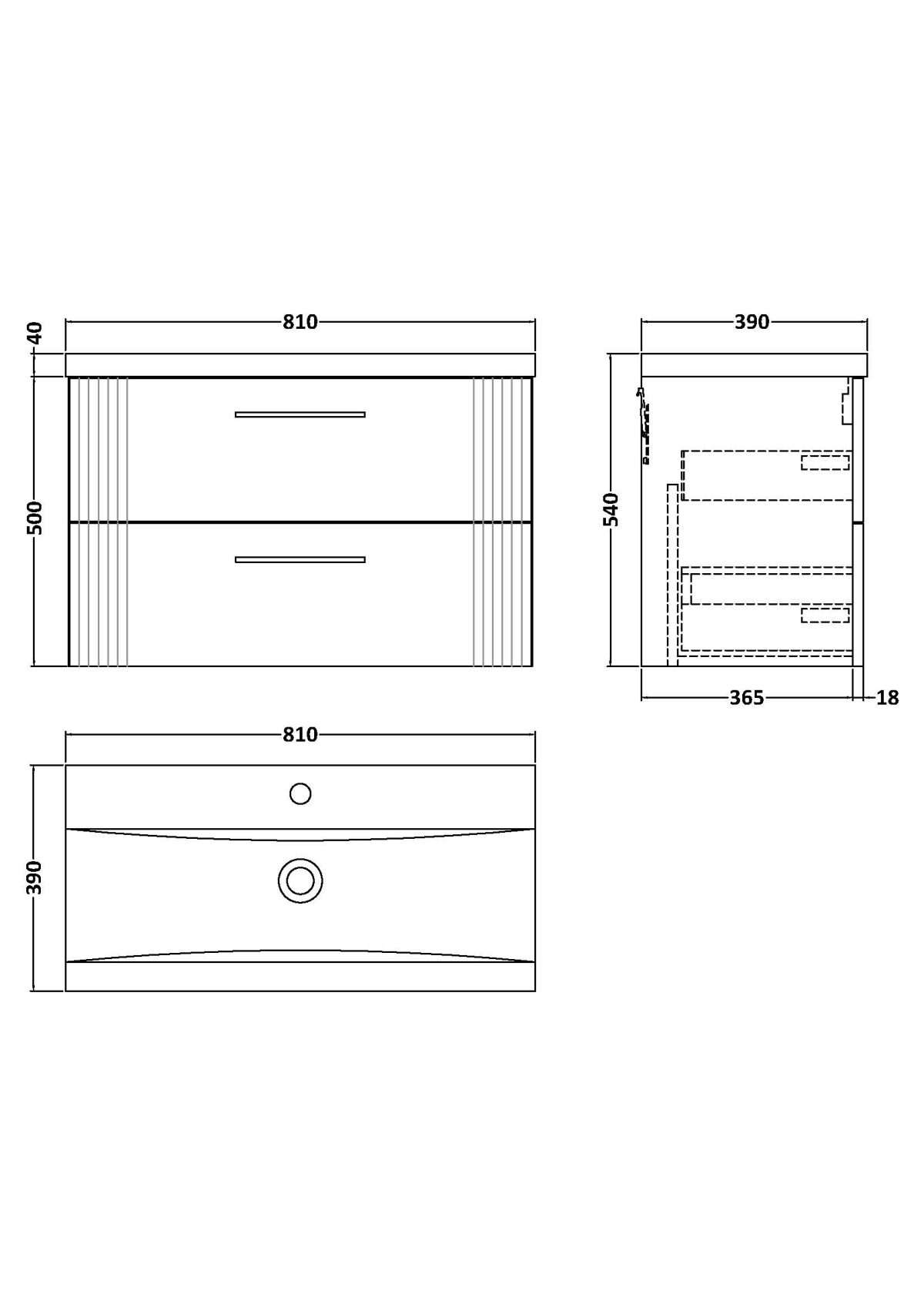 800mm Wall Hung 2 Drawer Vanity & Basin 1 - Image 3