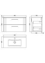 800mm Wall Hung 2 Drawer Vanity & Basin 2 - Image 3