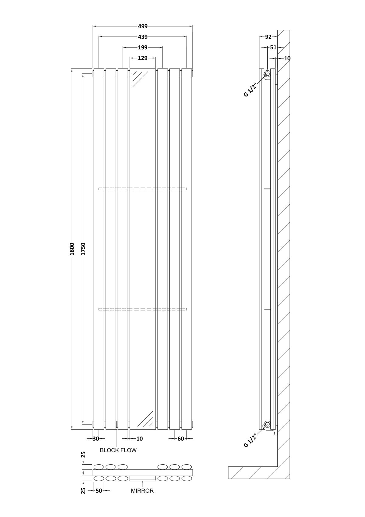 Double Panel Radiator With Mirror 1800 x 499 - Image 2