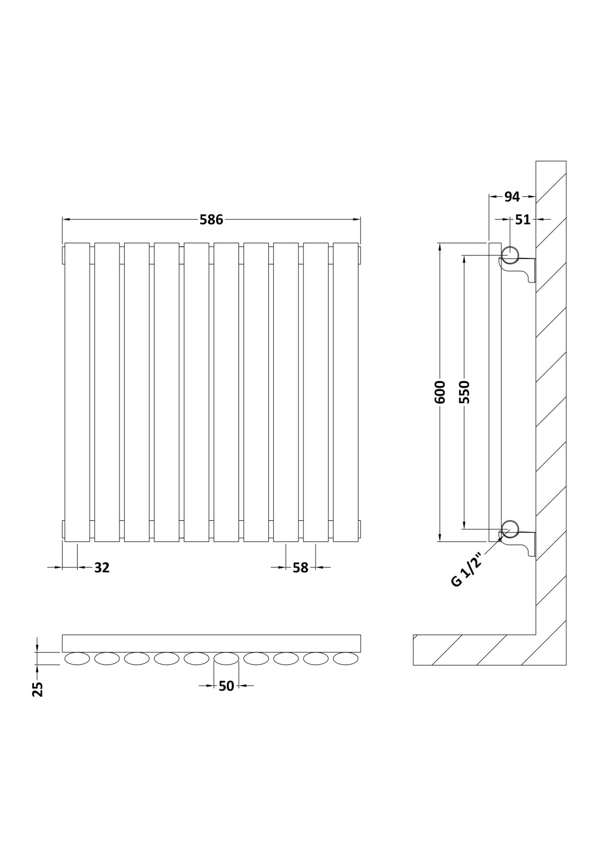 Horizontal Single Panel Radiator 600 x 586 - Image 2