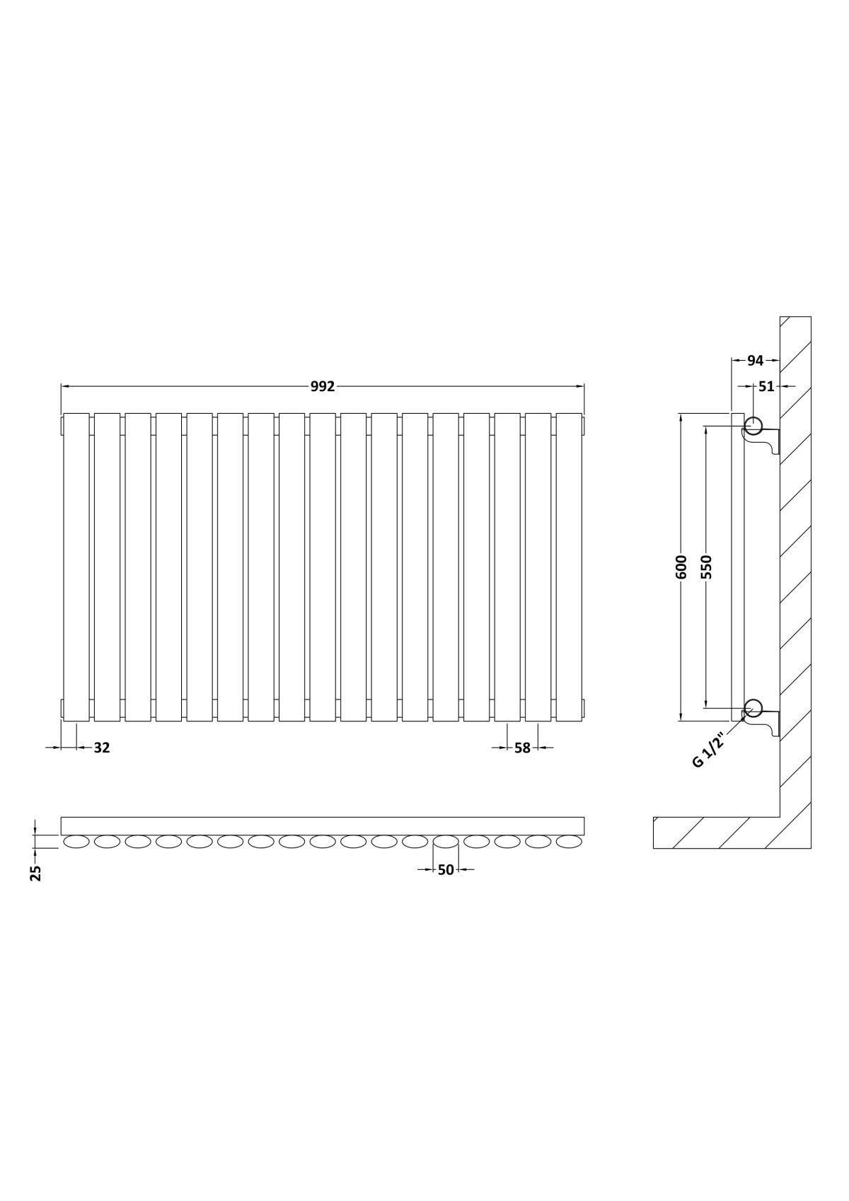 Horizontal Single Panel Radiator 600 x 992 - Image 2