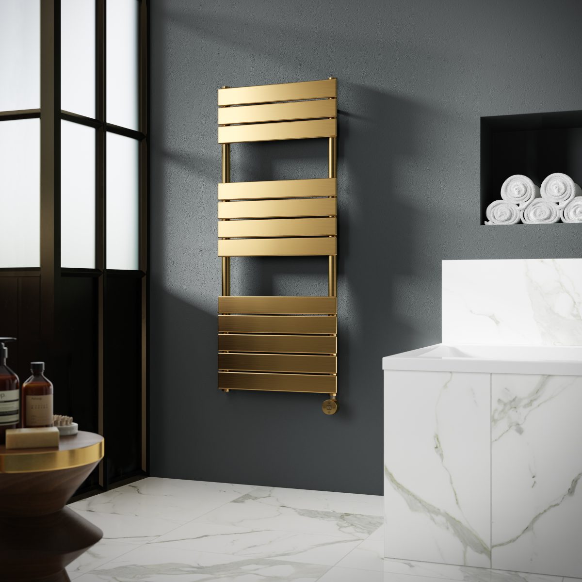 Square Flat Towel Radiator 1213x500 - Image 2