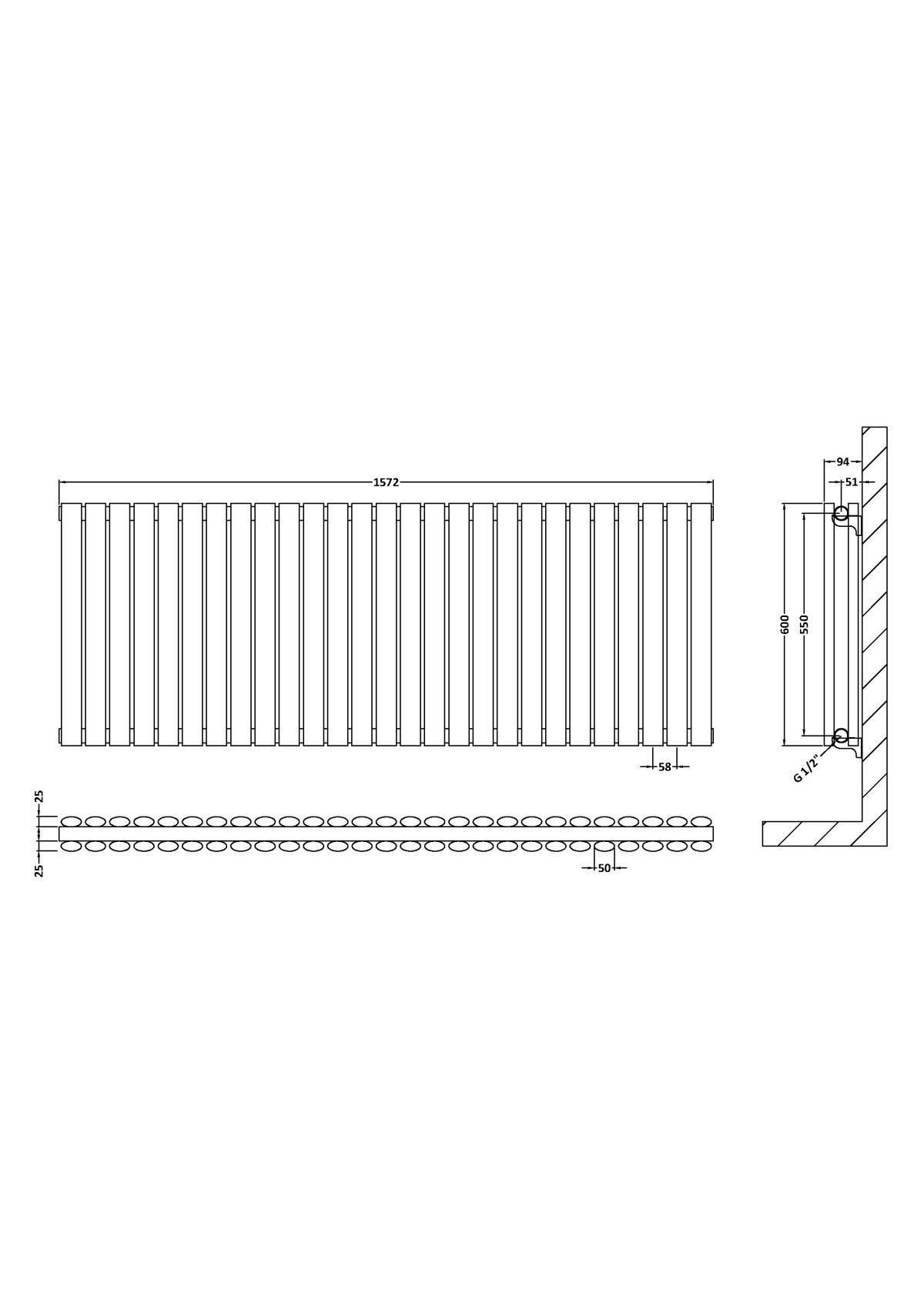 Horizontal Double Panel Radiator 600 x 1572 - Image 2