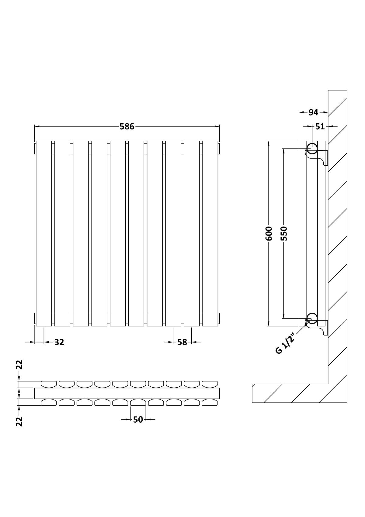 Horizontal Double Panel Radiator 600 x 586 - Image 2