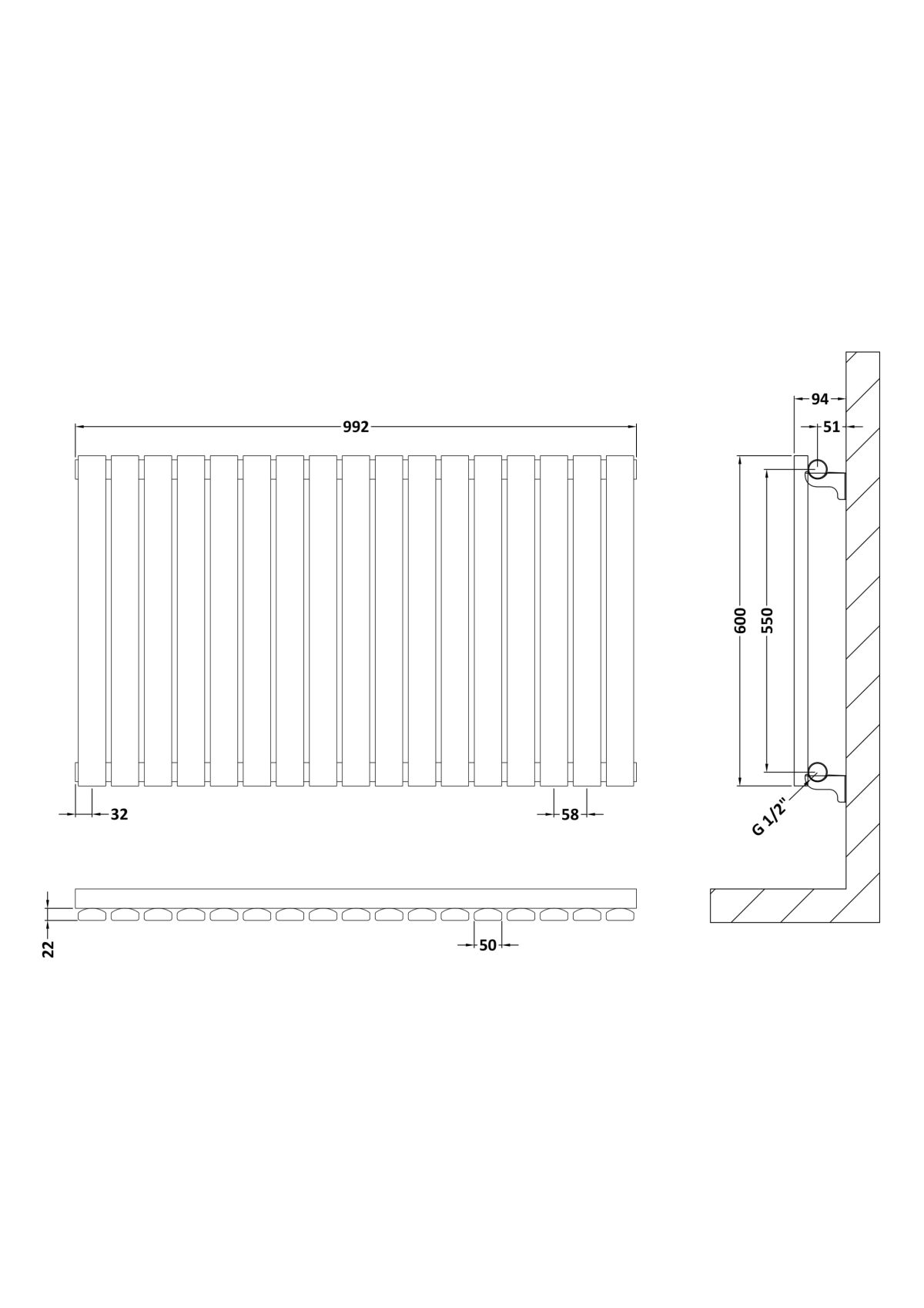 Horizontal Single Panel Radiator 600 x 992 - Image 2
