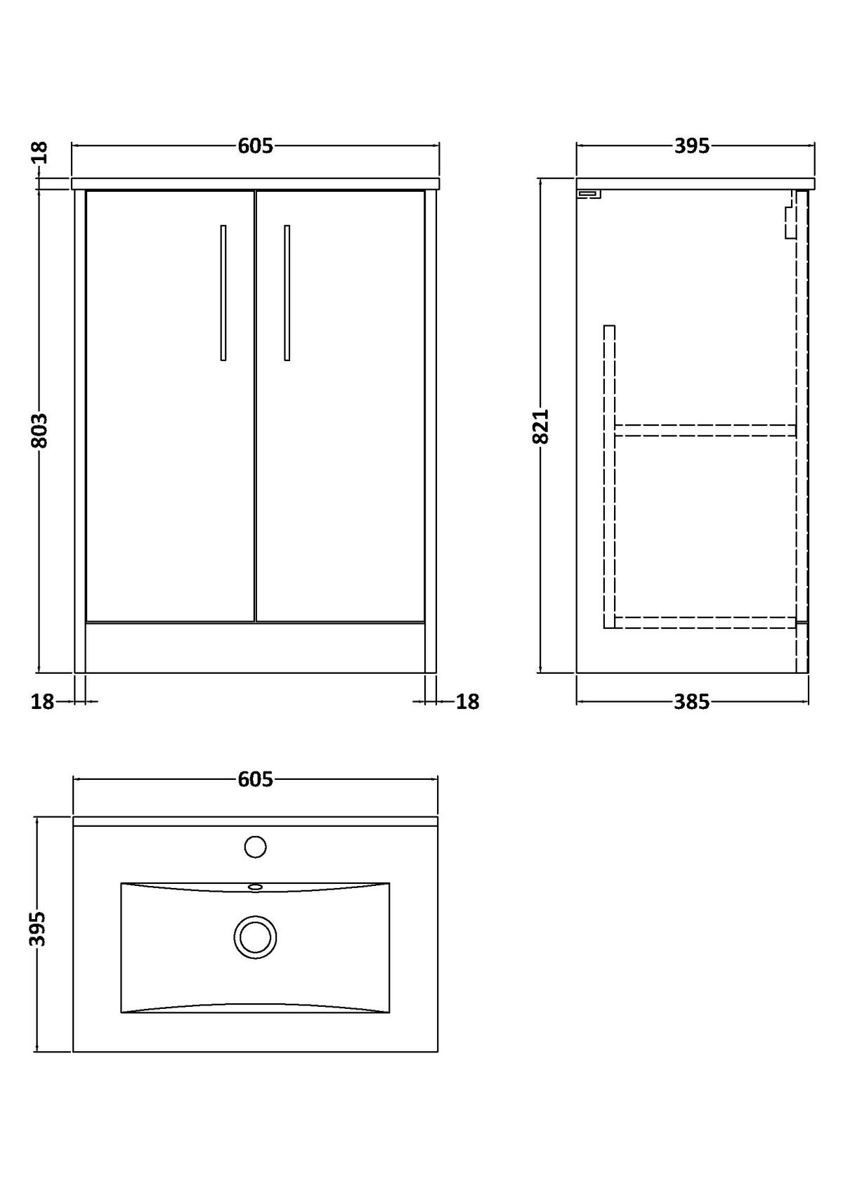 600mm Floor Standing 2 Door Vanity & Basin 2 - Image 3
