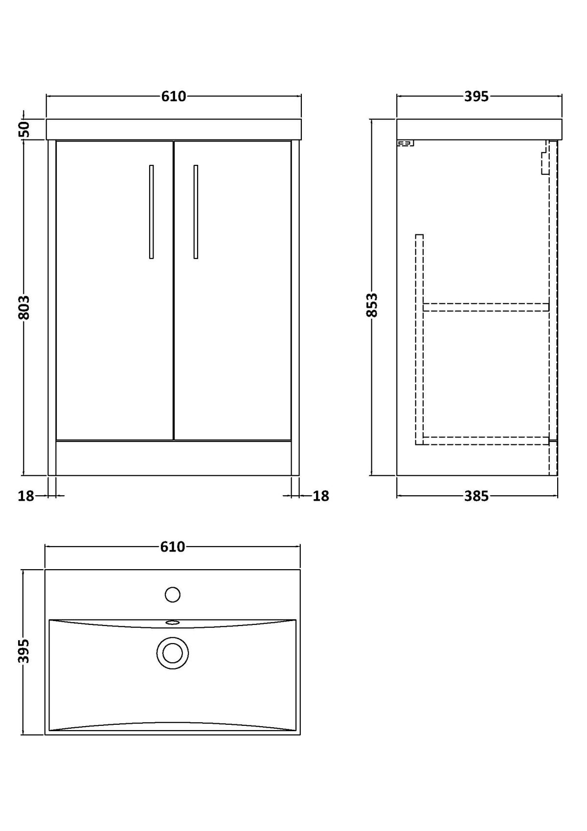 600mm Floor Standing 2 Door Vanity & Basin 3 - Image 3
