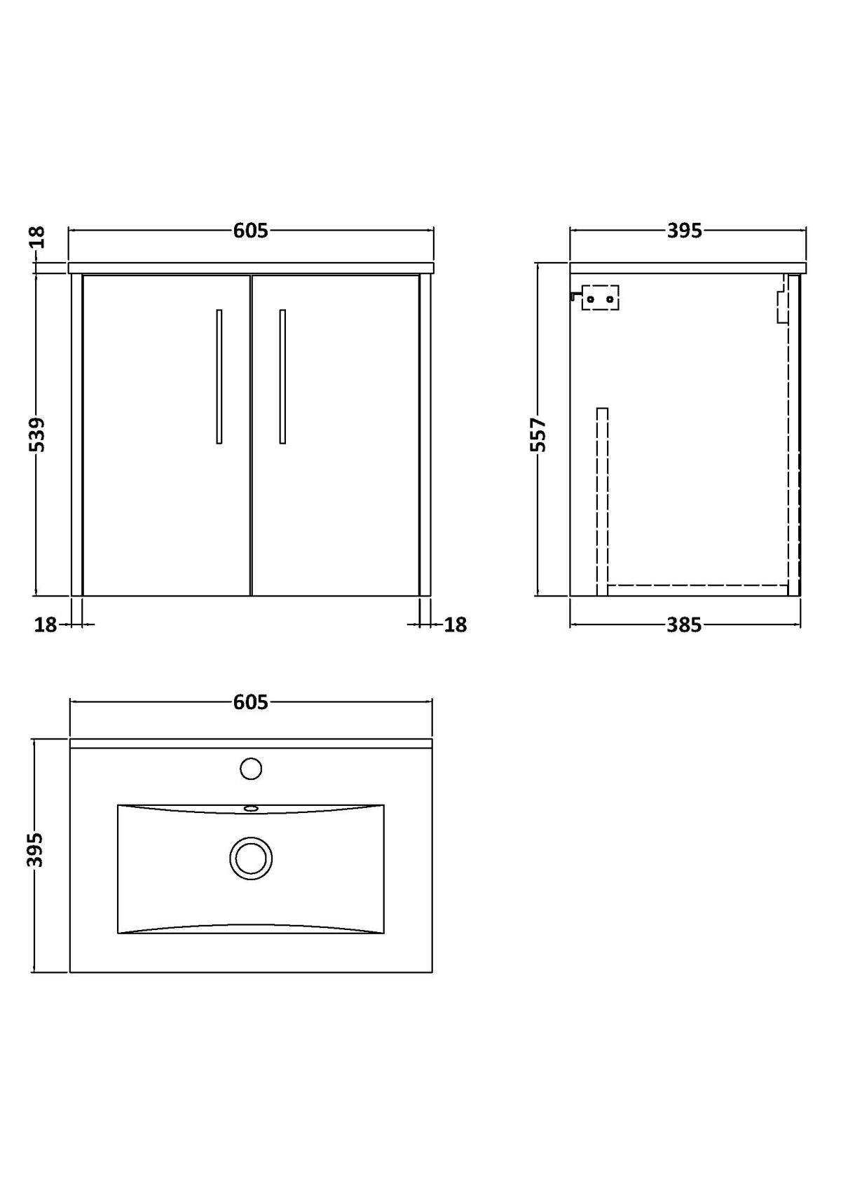 600mm Wall Hung 2 Door Vanity & Basin 2 - Image 3