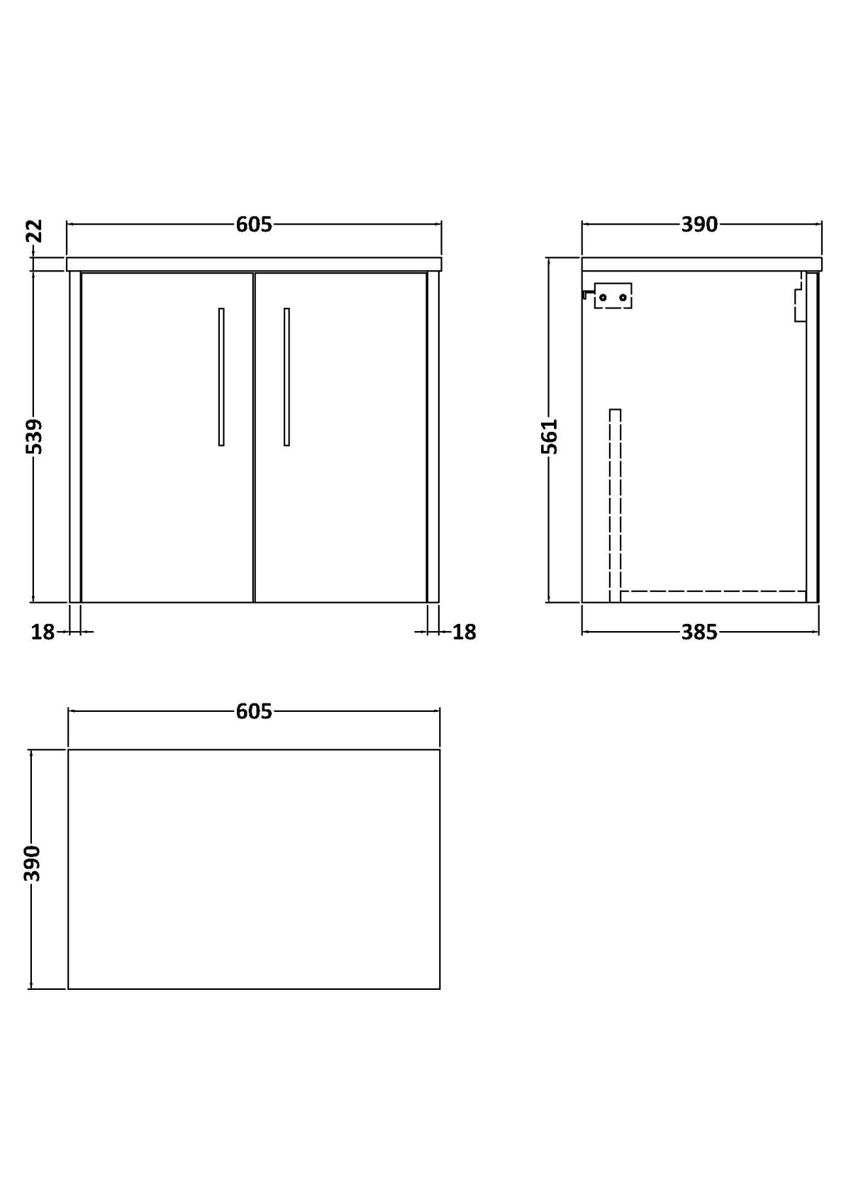600 Wall Hung 2-Door Vanity & Laminate Worktop - Image 2