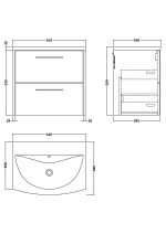 600mm Wall Hung 2 Drawer Vanity & Basin 4 - Image 3