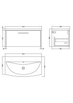 800mm Wall Hung Single Drawer Vanity & Basin 4 - Image 3