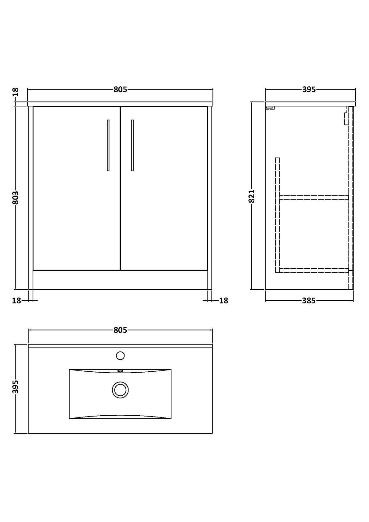 800mm Floor Standing 2 Door Vanity & Basin 2 - Image 4