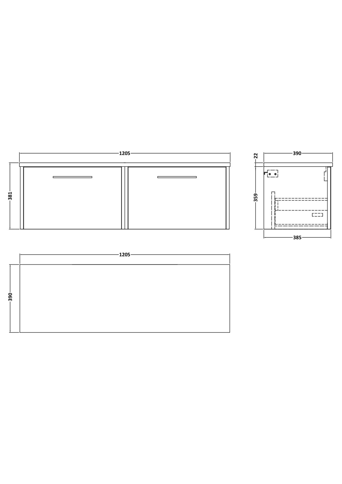 1200 Wall Hung 2-Drawer Vanity & Laminate Worktop - Image 2