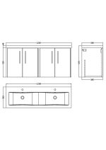 1200mm Wall Hung 4 Door Vanity & Double Basin - Image 3