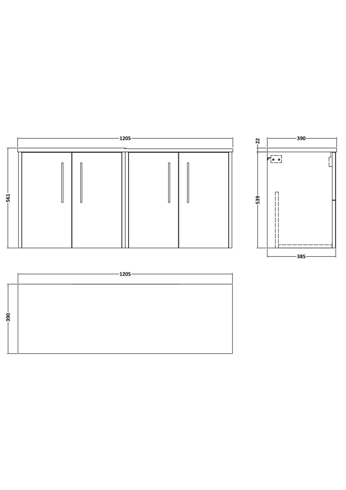 1200 Wall Hung 4-Door Vanity & Laminate Worktop - Image 2