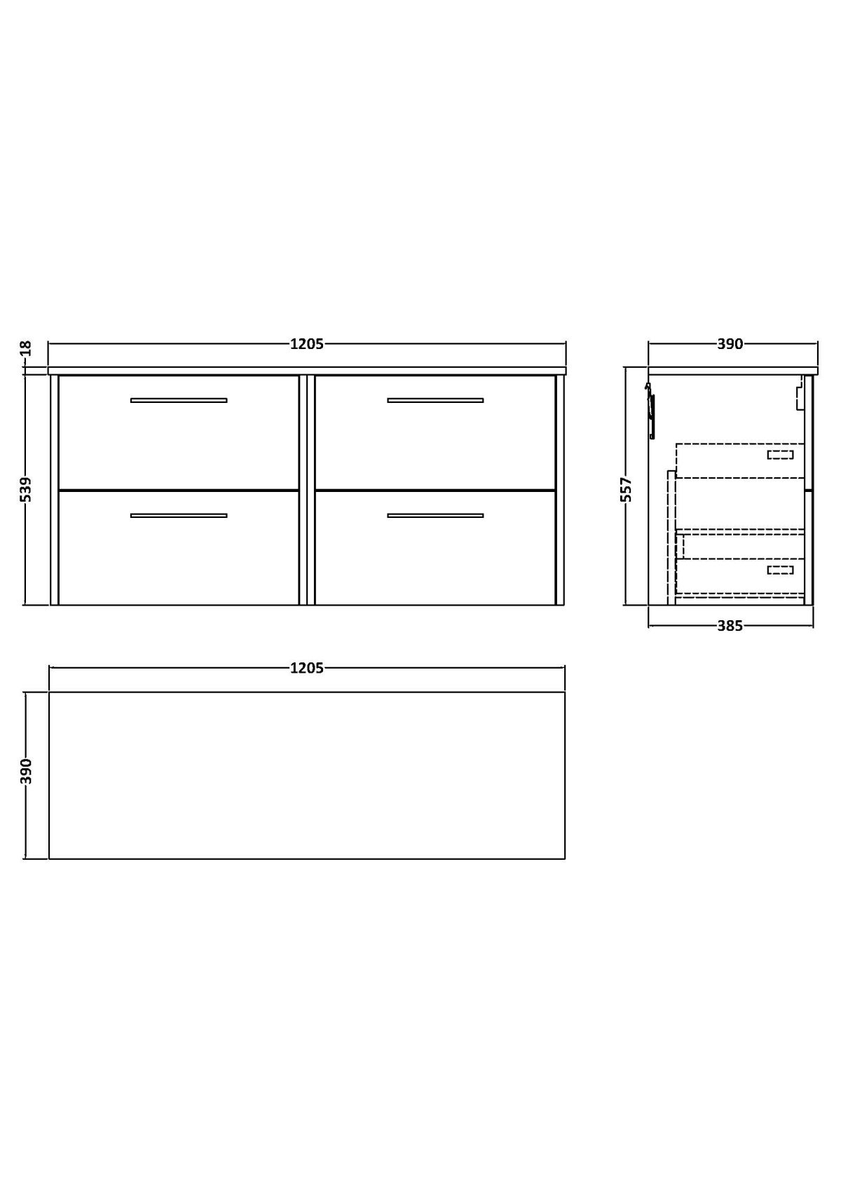 1200mm Wall Hung 4 Drawer Vanity & Worktop - Image 2