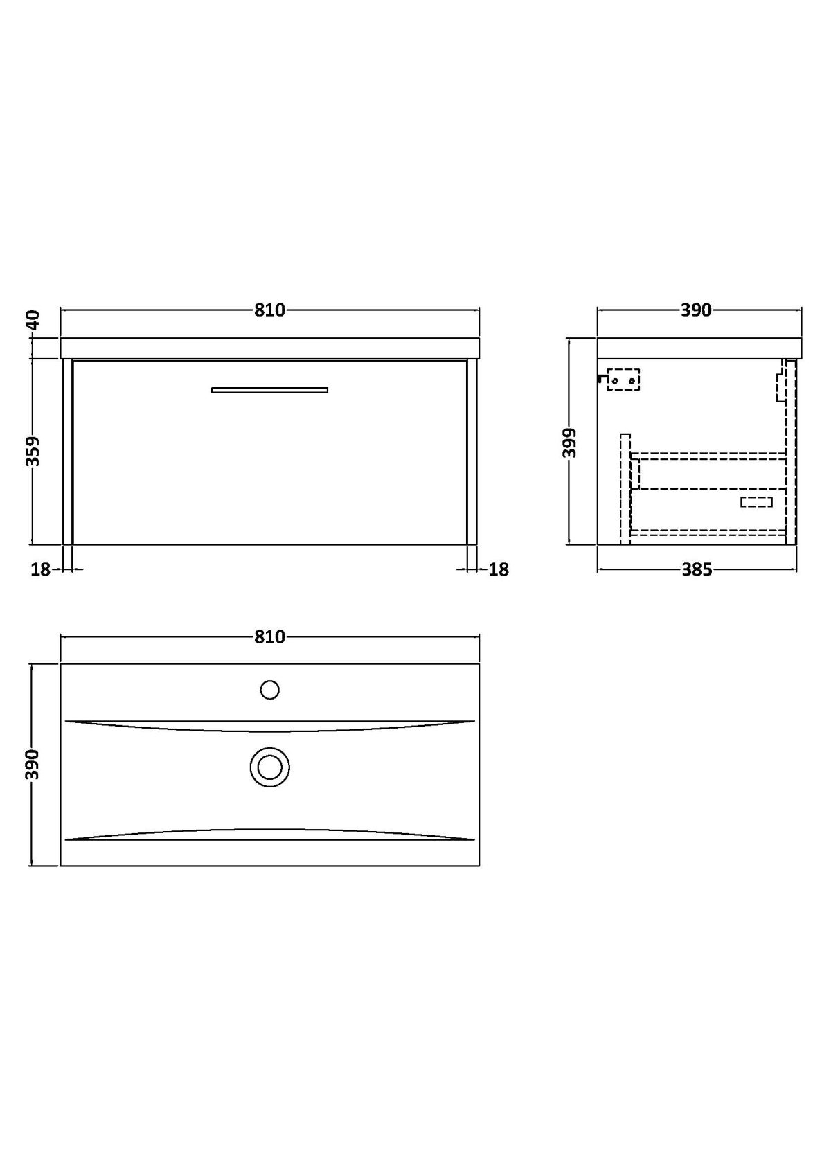 800mm Wall Hung Single Drawer Vanity & Basin 1 - Image 3