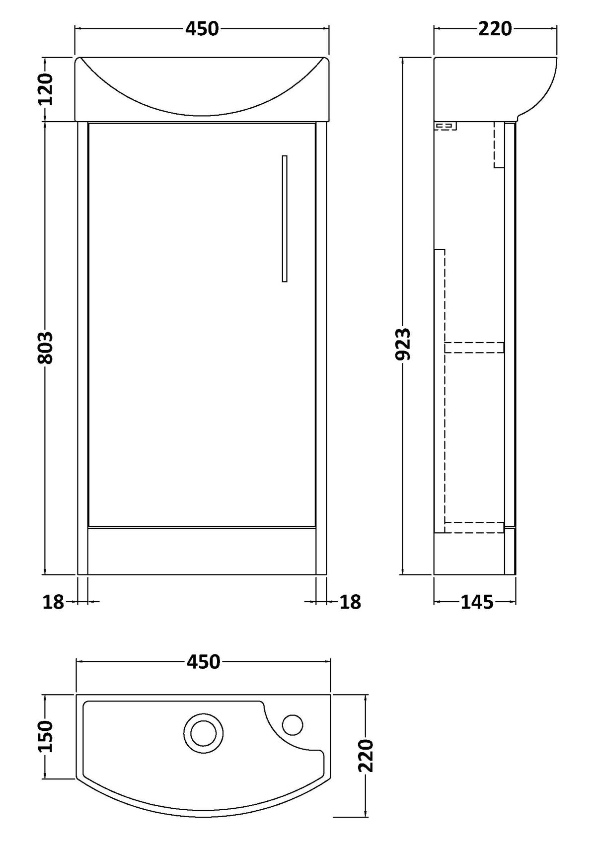 440mm Floor Standing 1 Door Unit & 1TH Basin LH - Image 2