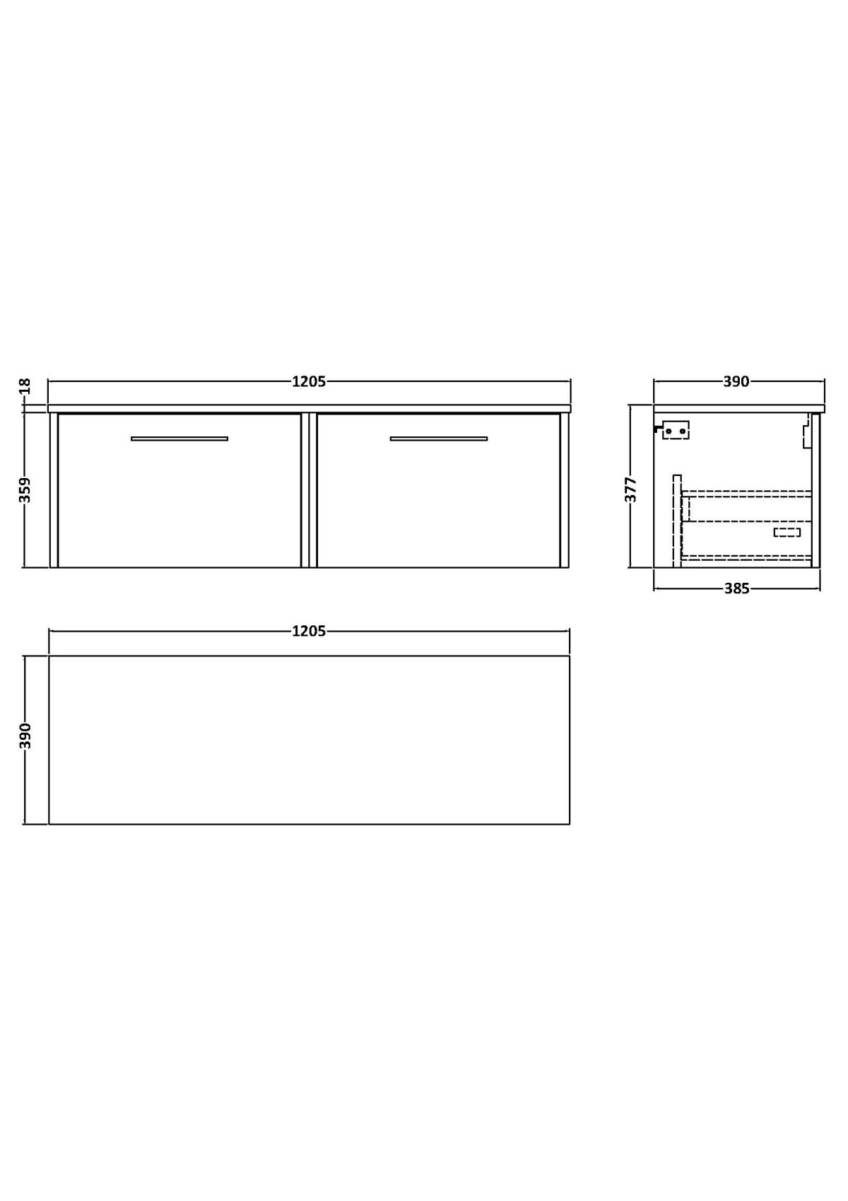 1200mm Wall Hung 2 Drawer Vanity & Worktop - Image 2