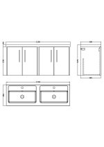 1200mm Wall Hung 4 Door Vanity & Double Basin - Image 3